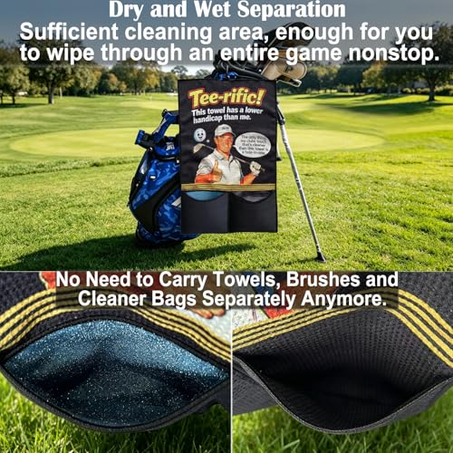 Funny Golf Towel with Two Golf Club Cleaning Bag and Ball Cleaner Pouch, 24"x16", Dry & Wet Separation, Premium Durable Soft Waffle Weave Golf Towel for Golf Bag, Golf Gifts for Golfers Men Women — view 4