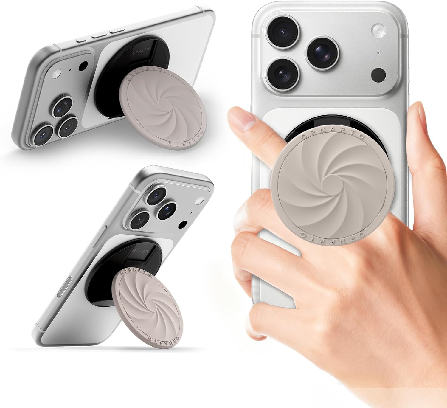 ORNARTO Vortuxe for MagSafe Phone Grip with Kickstand, Soft Liquid Silicone Finger Loop Grip, Phone Ring Holder for Back of Phone, Premium Build & Comfy Touch, Stone Gray