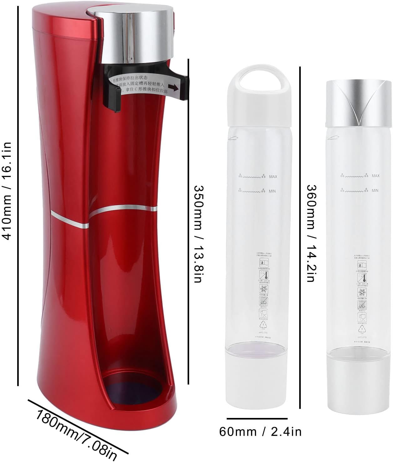 Intelligent Commercial Soda Machine, Sparkling Water Maker for Coffee Shop and Home, Fast Portable Beverage Making Machine with Removable Water Bottle, Stainless Steel + PET Materi