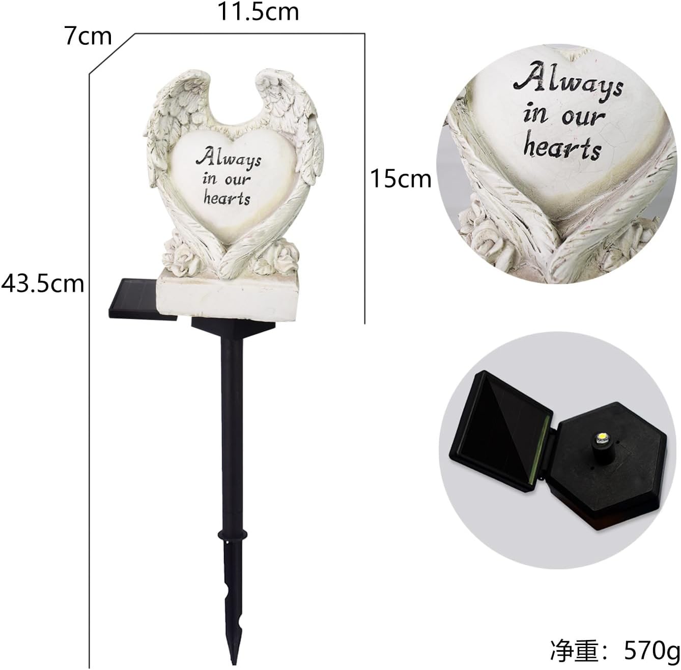 Solar Powered Love Angel Wing Light, Garden Decorative Resin Beautiful Valentine's Day Floor Light, Wireless Twilight to Dawn LED Lamp Waterproof.