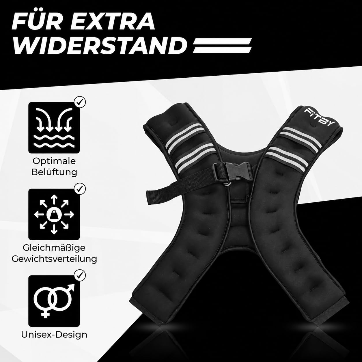 Gewichtsweste 10kg Herren Damen – Weighted Vest Verstellbar, Atmungsaktiv & Wasserabweisend, Trainingsweste für Krafttraining, Laufen, Crossfit, Calisthenics, Fitness, Schwarz