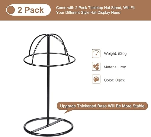 Miniatura 3 de uxcell Soporte de exhibición de metal para sombreros, paquete de 2 soportes independientes para sombreros de mesa y pelucas, para gorra de béisbol,