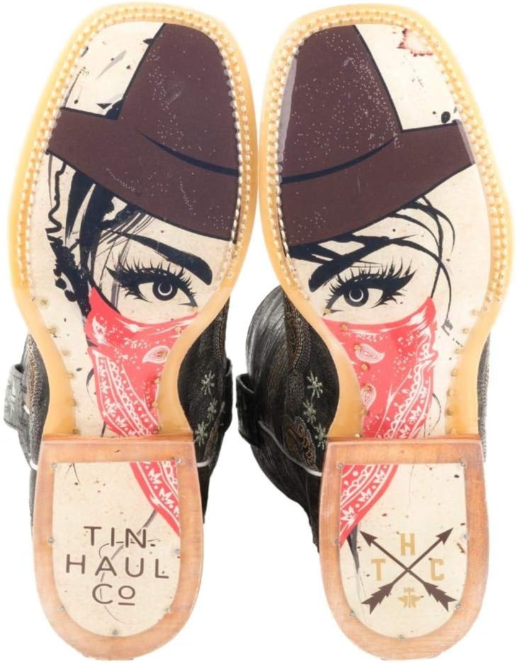Tin Haul Women's Aloha Floral Western Boot Wide Square Toe - 14-021-00722 Br