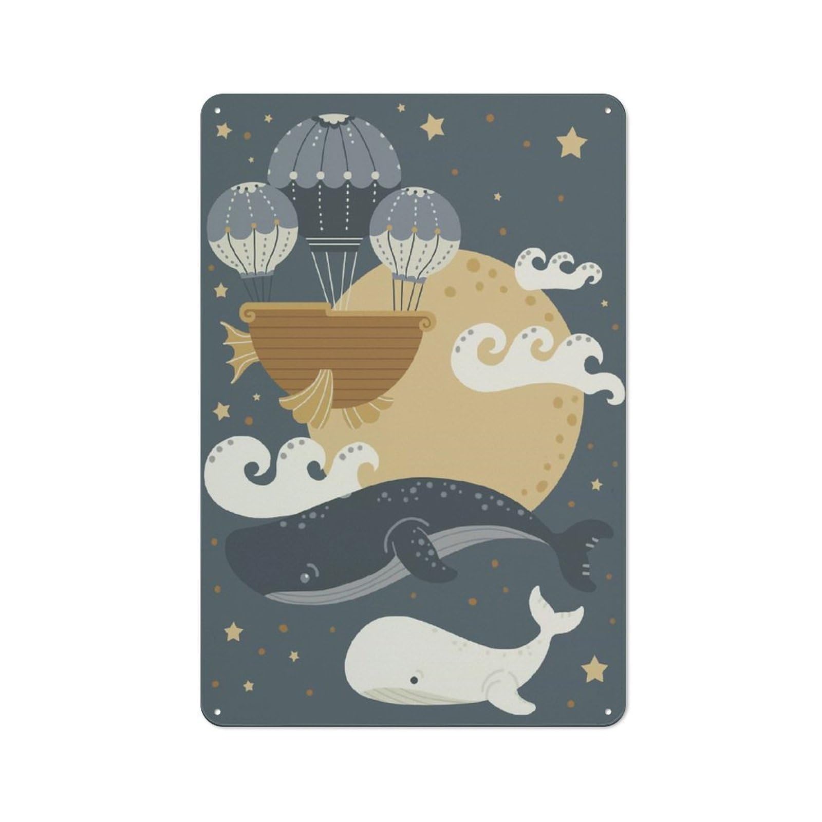 Junmoney Night Whales Decorative Tin Plaque With Design 30X20cm, Old Style Bar Wall Plaque For Bar, Kitchen, Garage Or Games Room
