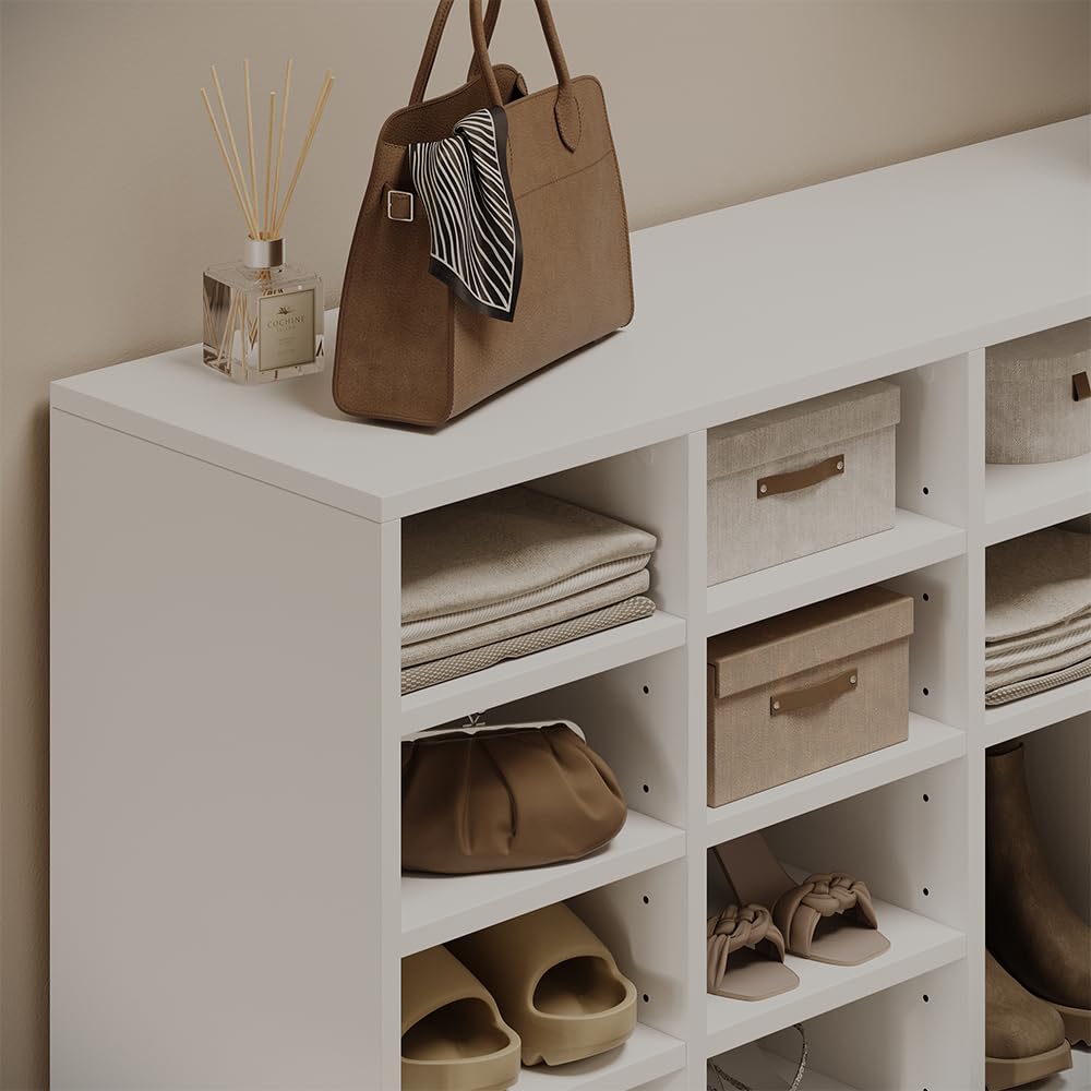 Vicco Schuhschrank Hermia, Weiß, 104.2 x 99 cm | mit 16 offenen Fächern