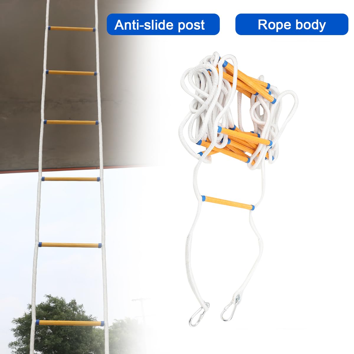 Strickleiter 10 Meter Feuerfest, Rettungsleiter mit 2 Haken, Fenster Balkon, 200kg Tragfähigkeit
