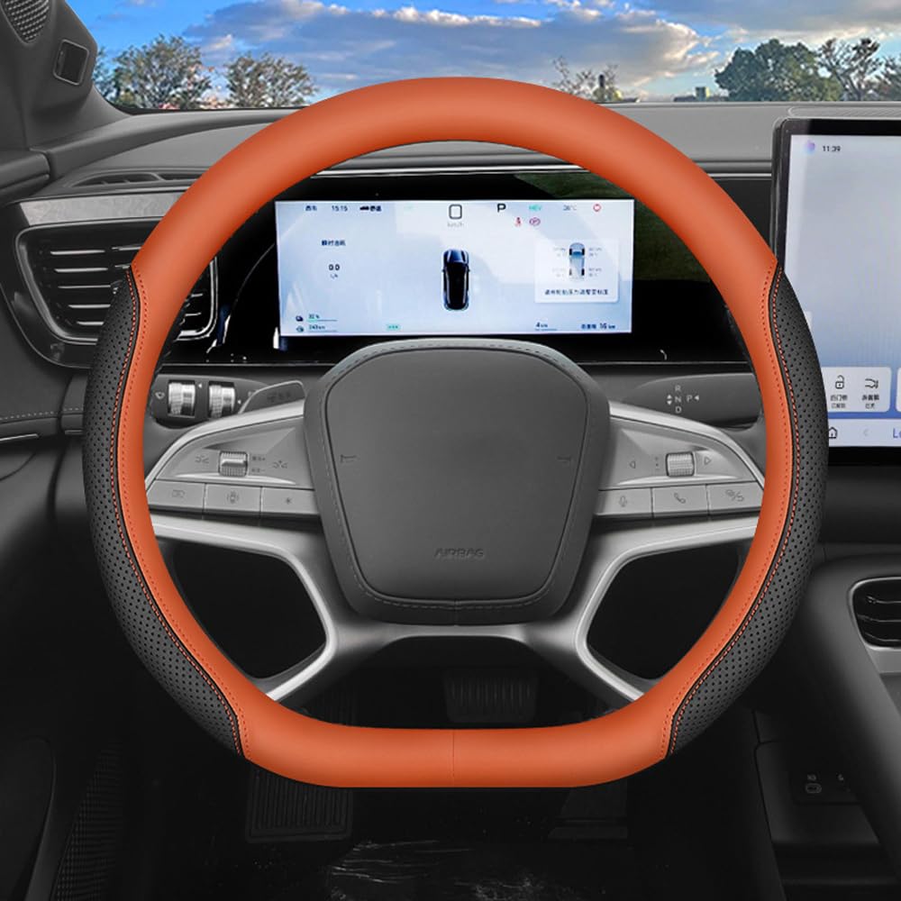 WENINETIES Steering Wheel Covers for BYD Denza N7 ab.Bj 2025 2026+, Microfiber Leather Steering Wheel Cover 37-38cm/15'' Breathable Anti-slip Protector,OrangeBlack