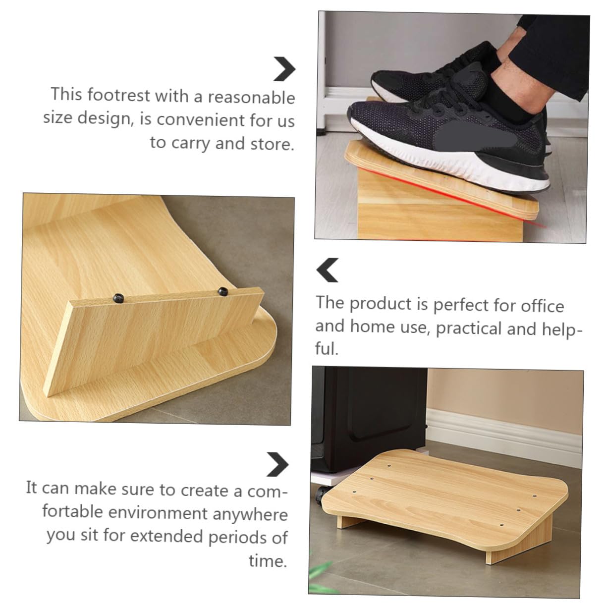 Sgabello Poggiapiedi in Legno Inclinato Medio, Poggiapiedi Sotto Scrivania Ergonomico Supporto Piedi Leggero Finitura Naturale per Ufficio e Casa