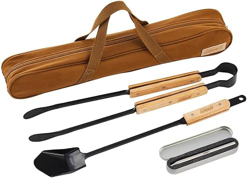 Coleman Bonfire Tool Set 2000038864 Outdoor Camp Barbecue BBQ Bonfire Shovel Tongs Fire Blowing Rod Fire Starting Storage Case Included