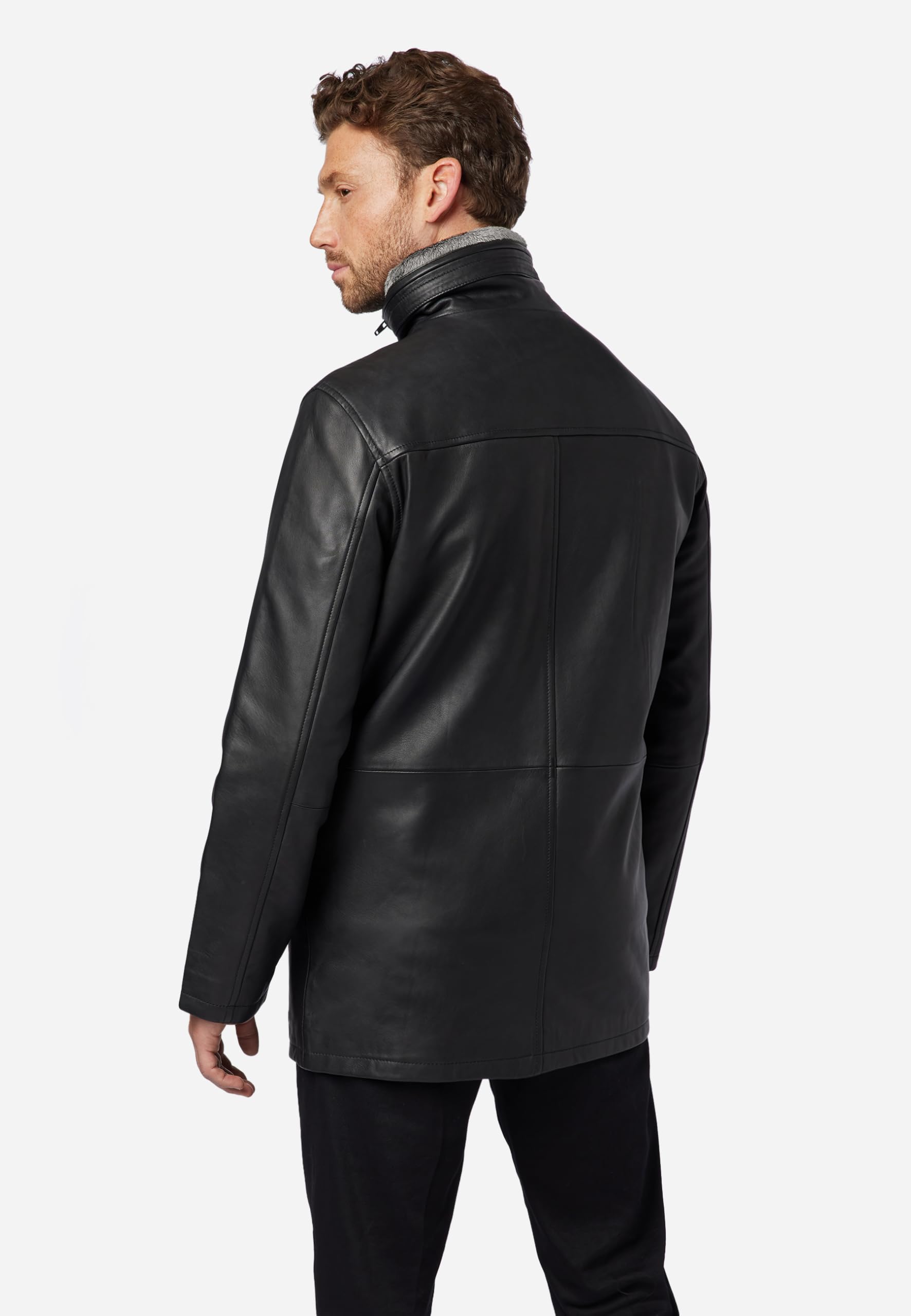 RICANO Jemenez - Herren Leder-Kurzmantel mit Stehkragen, abtrennbarer Kunstfellfütterung und Zierzipper (Slim Fit) - hochwertiges Lamm Nappa Leder