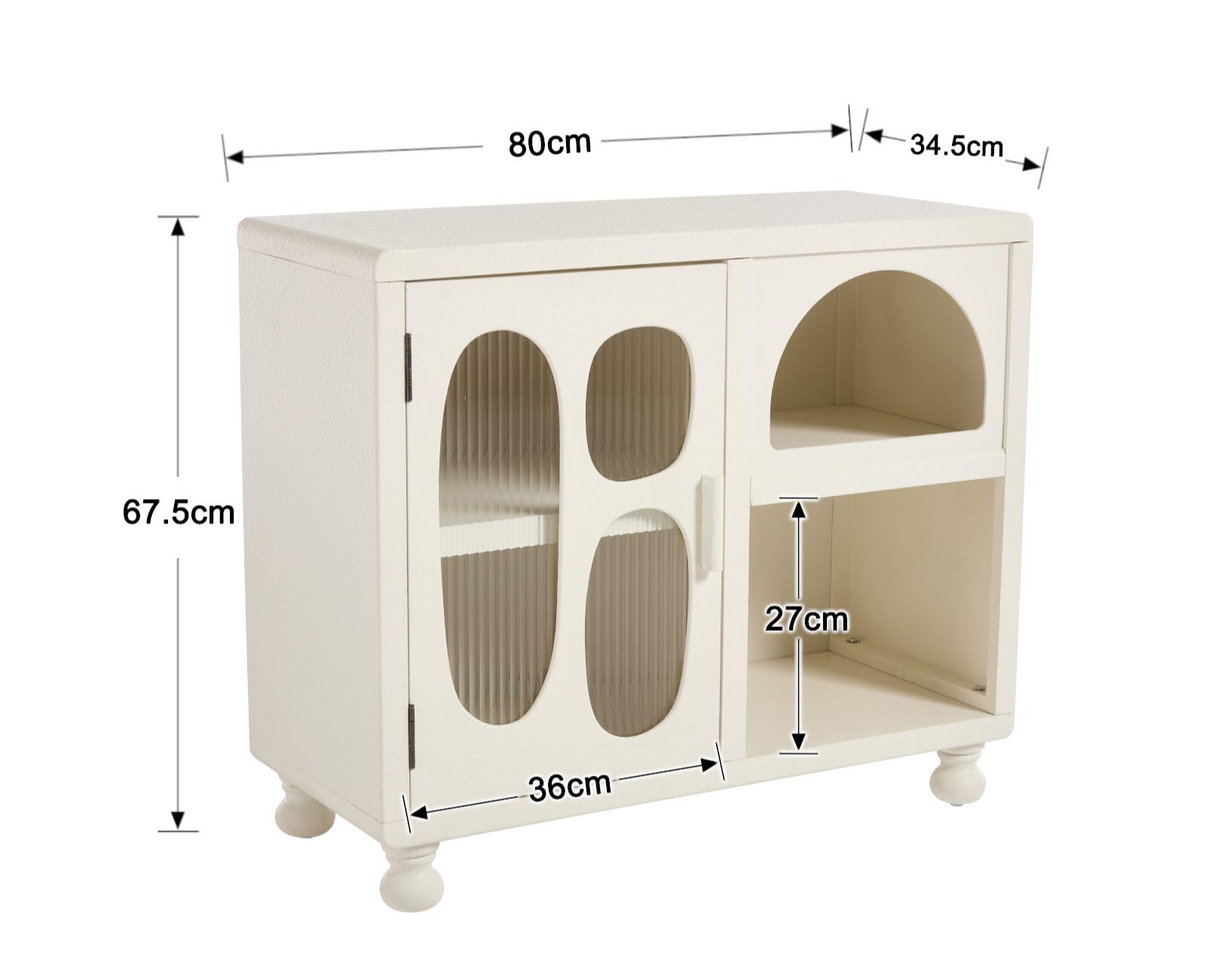Ya-Home Meuble Bas de Rangement avec Compartiments Buffet Salle à Manger avec Porte en Verre Commode avec Pieds en Bois Massif, Blanc