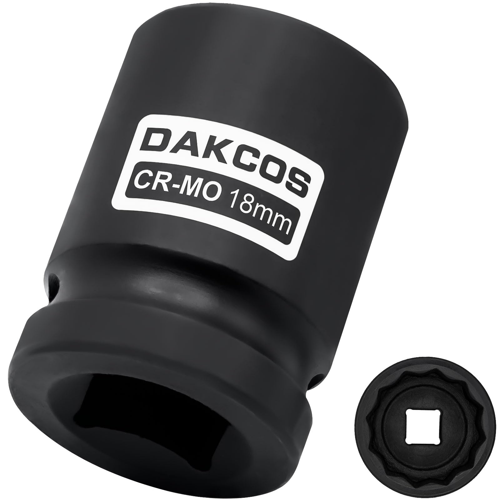 Dakcos Black 1/2" Drive 18Mm Socket 12 Ponit Impact Wrench Socket Drive Shaft Tool Power, Cr-Mo