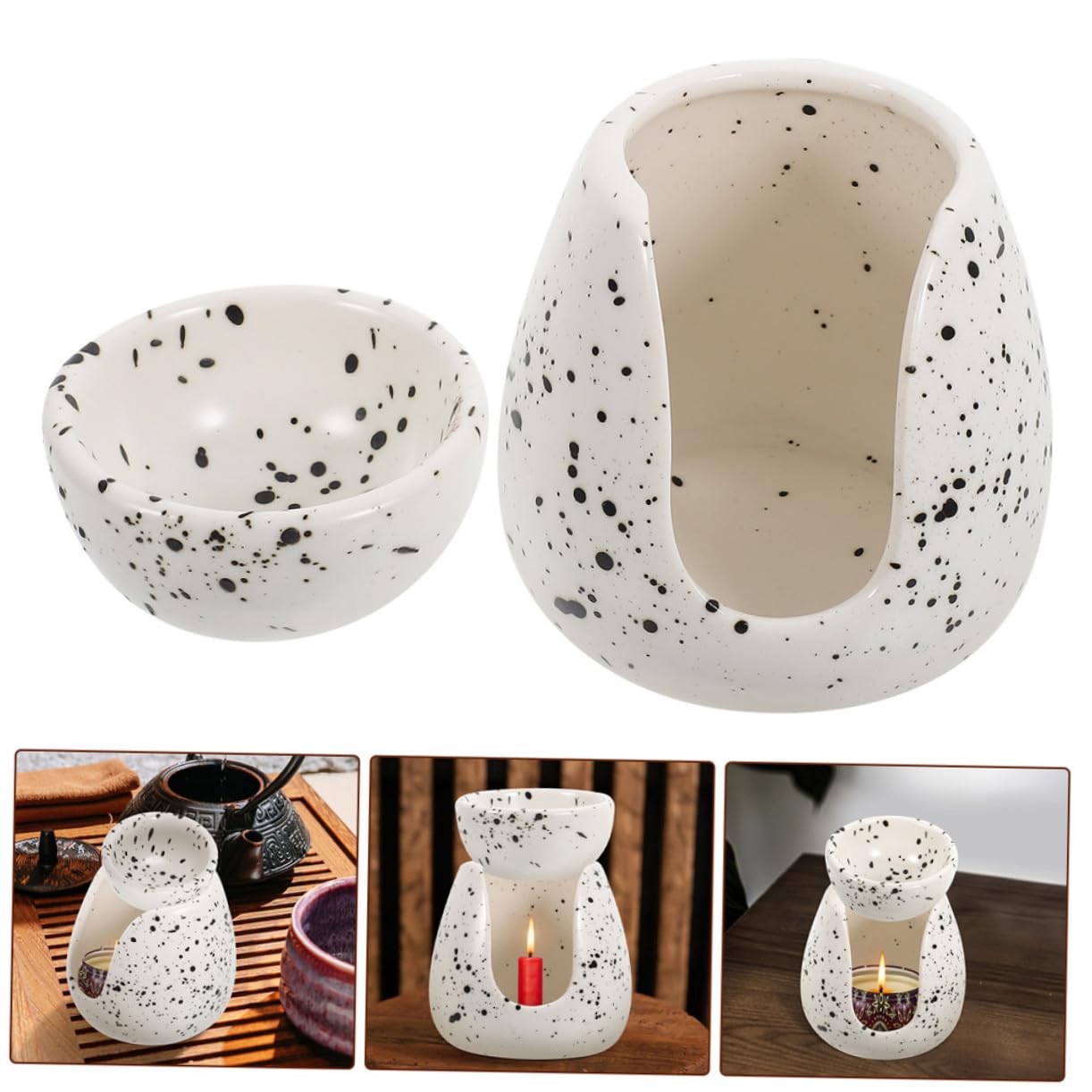 Zerodeko 2piezas Quemador de Aroma de Cerámica Difusor de Aceites Esenciales para Dormitorio Sala de Estar Calentador de Cera para Ambiente Diseño Nórdico
