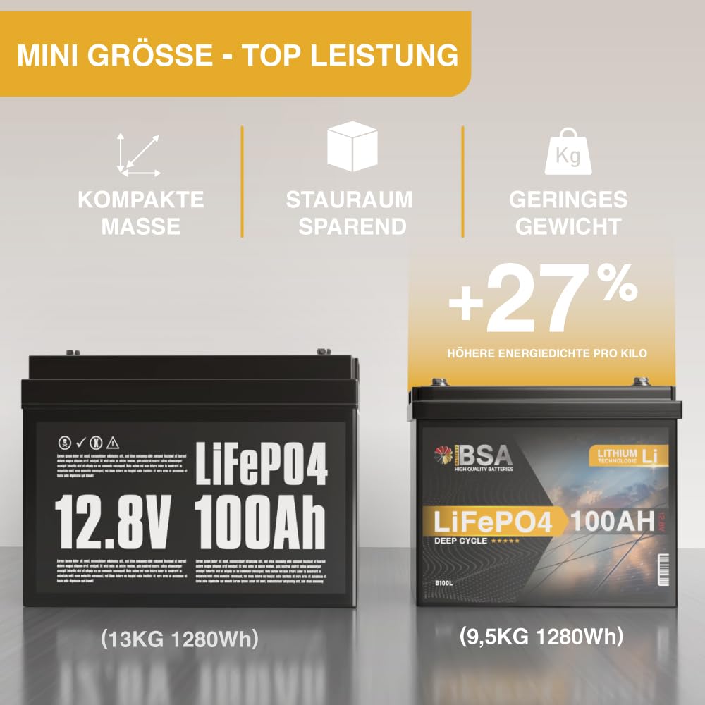 BSA LiFePO4 100Ah 12V Mini Lithium Batterie Wohnmobil Solarbatterie Solar