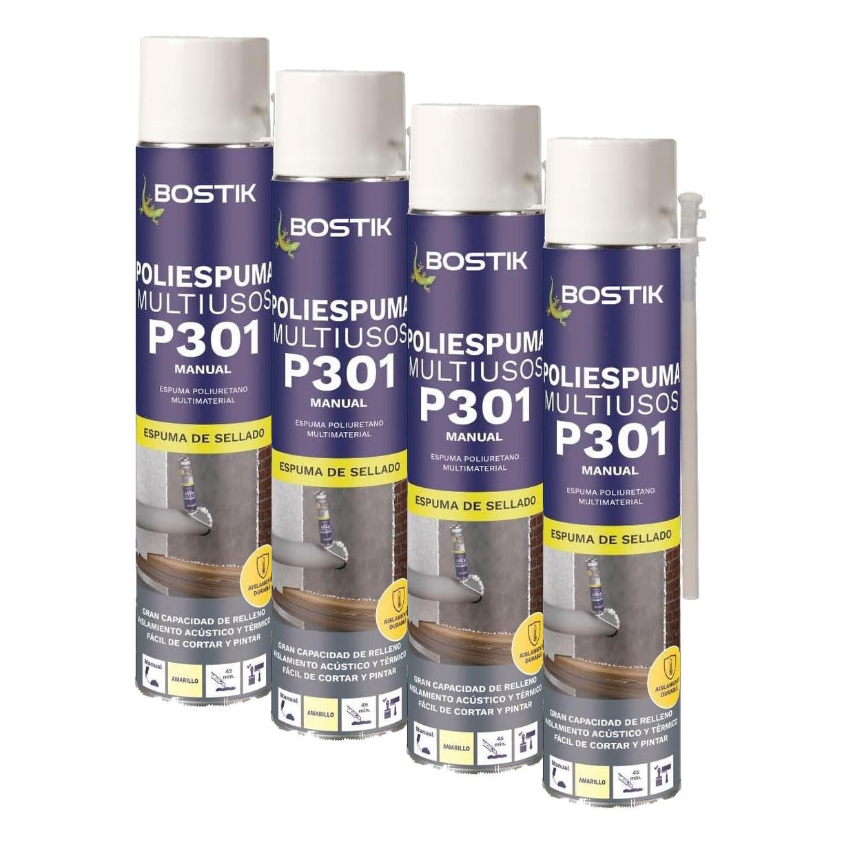 BOSTIK P301 POLIESPUMA MULTIUSOS Beige con Cánula, Espuma de Poliuretano Multimaterial, Rendimiento Térmico, Resistencia a Tracción, Compresión y Cizallamiento, Resiste al Envejecimiento, Bote 750 ml