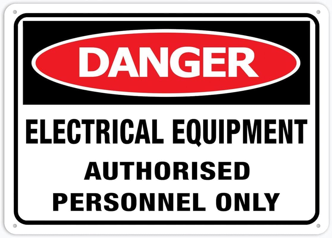 Danger Electrical Equipment Authorised Personnel Only Rust-Free Aluminum Warning Sign - Weather Resistant, Waterproof, Easy to Mount for Factory, Lab, Indoor/Outdoor 8x12 inch​