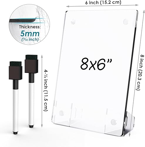 Miniatura 3 de Pizarra blanca acrílica esmerilada de 8 x 6 pulgadas, tableta de escritorio sin marco con soporte magnético flexible y marcadores, mini accesorios
