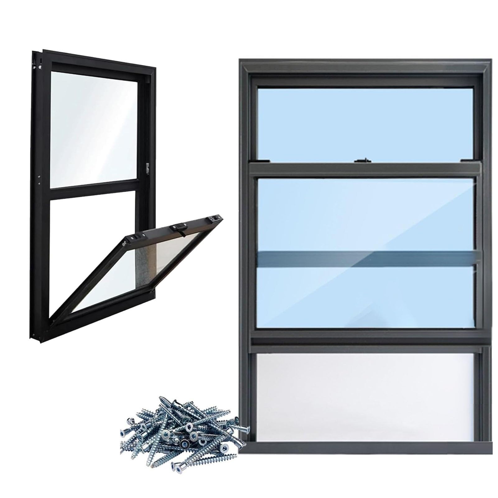 Ventana de ventilación para cobertizos, Ventanas corredizas de Aluminio para sótanos con mosquitera, Ventanas de Servicio Verticales con Vidrio Templado(WxH 10x20 in/25x50cm)