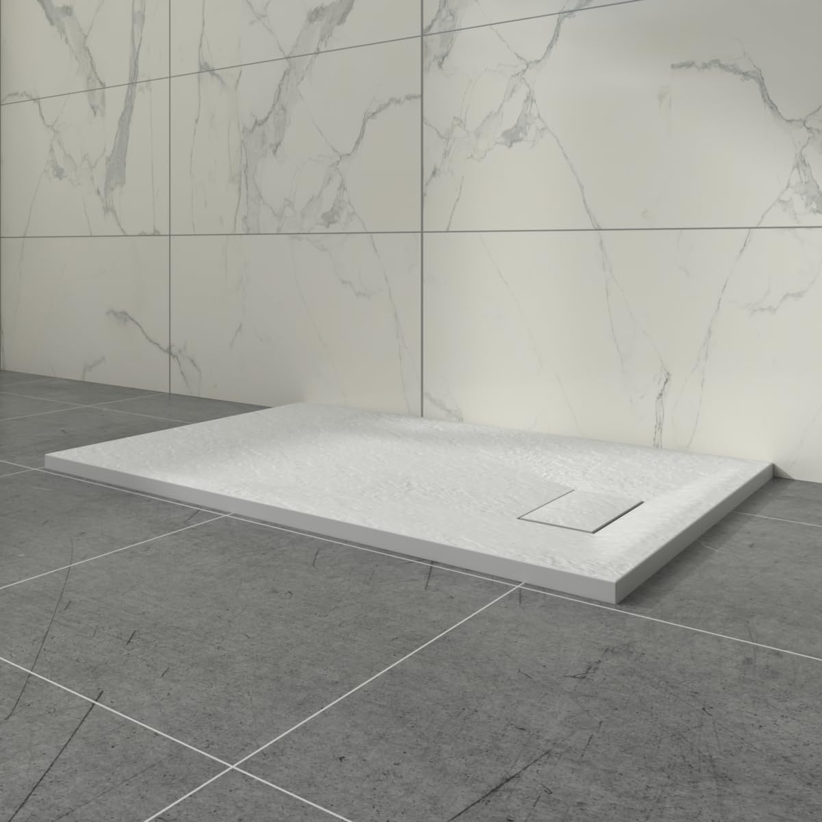 Aquariss White Smc Slate Effect Shower Enclosure Tray 1100X700mm Rectangular Wetroom Shower Base