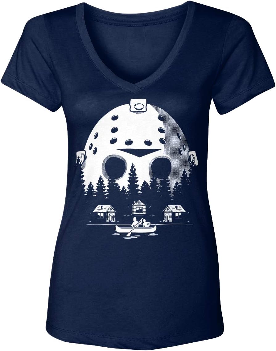 Camp Crystal Lake Scenery - Jason Mask Women's V-Neck T-Shirt