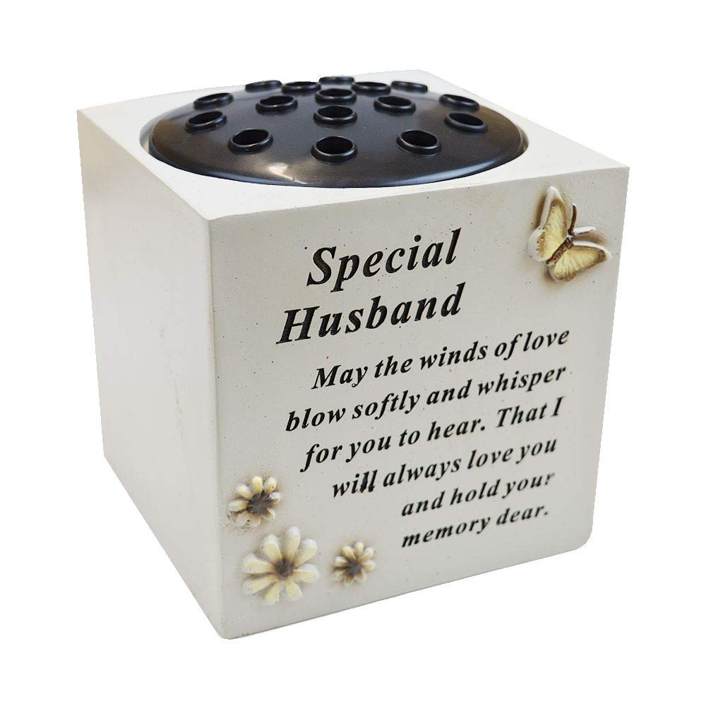 YoL Special husband memorial graveside pot verse butterfly flowers grave pot vase