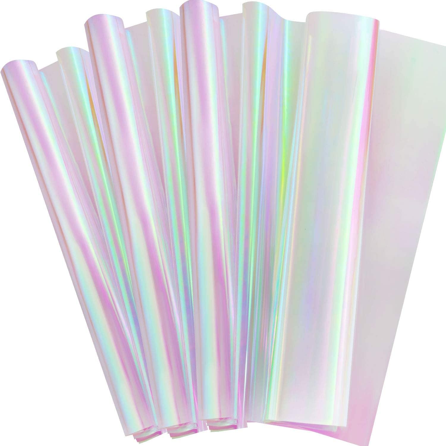 Outus Iridescent Cellophane Film Rainbow Cellophane Wrapping DIY Craft Decorations for Gift Baskets Fairy Butterfly Supply Party Festival celebrations (39 x 138 Inch,Pink)