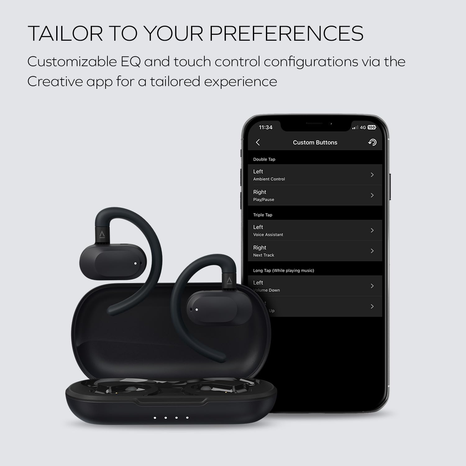 Creative Outlier Go kabelloser Open-Ear-Kopfhörer mit Verstellbarer Passform und Ohrbügeln, bis zu 26 Stunden Gesamtspielzeit, Zwei Mikrofone, Bluetooth 5.4, IPX4 wasserbeständig (Dunkelblau)