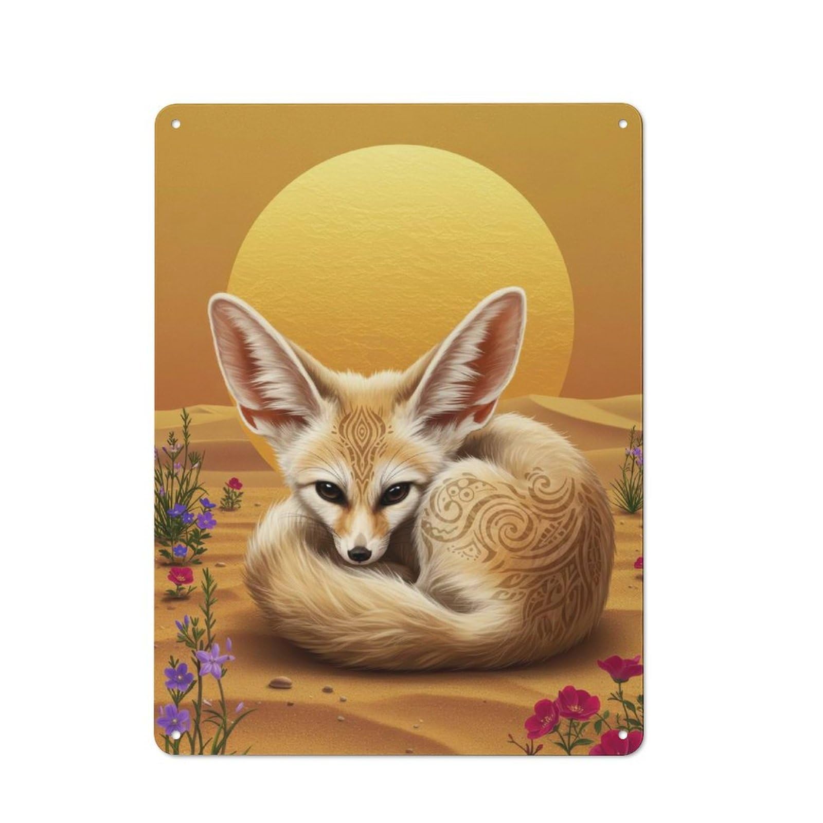 Junmoney Fennec Fox In Desert Landscape Rustic Metal Plaque 40X30cm For Hobby Room Or Studio, For Vintage Wall Decor Fans, For Garage And Workshop Walls