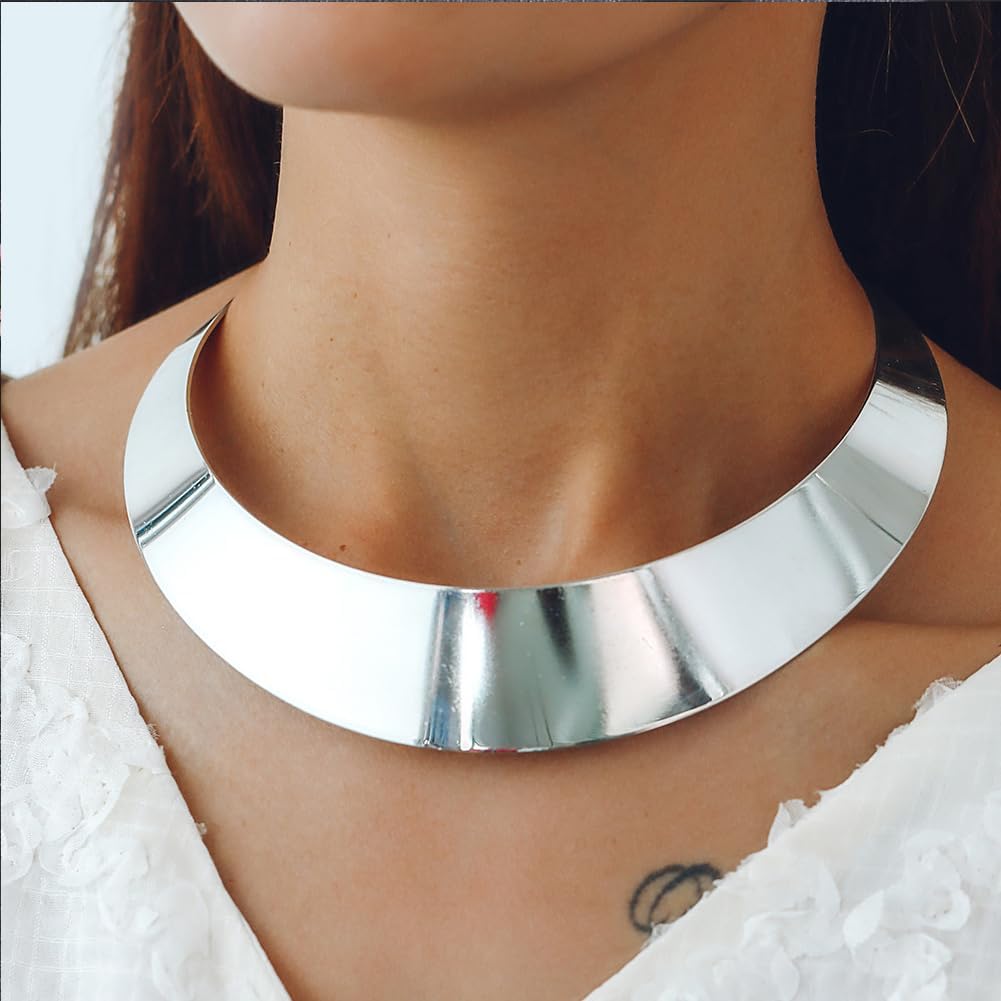 Chunky Gold Necklace Big Statement Chunky Necklace for Women African Tribe Wide Metal Choker Jewelry - Image 3