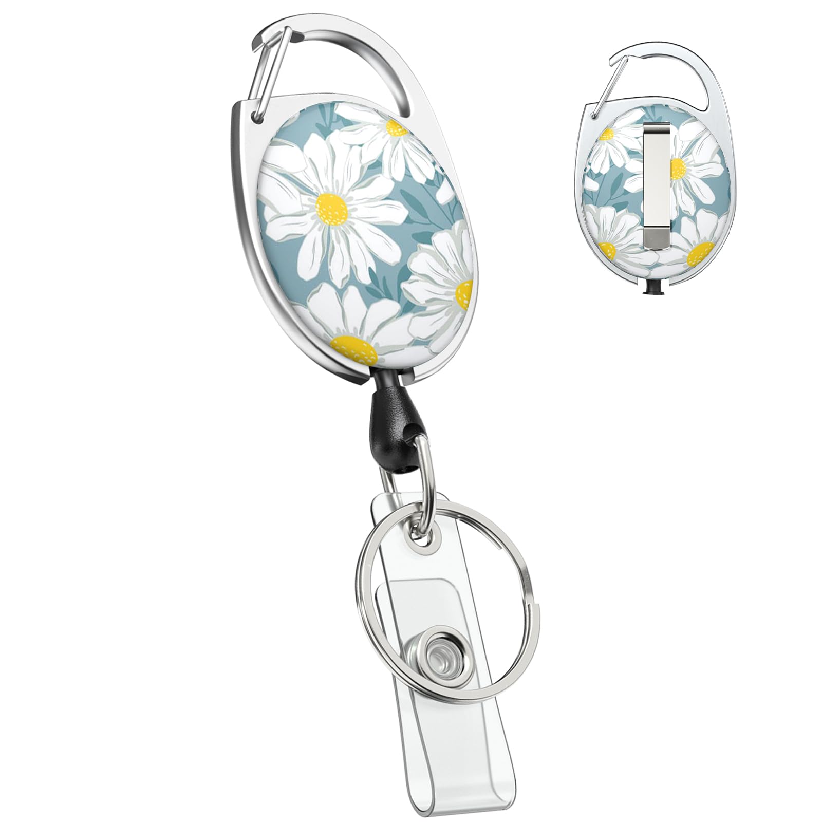 Uniclife Floral Retractable Badge Reel for Badge Holder Daisy Flower Heavy Duty Retractable Keychain Strong ABS Casing with Stainless Steel Spring