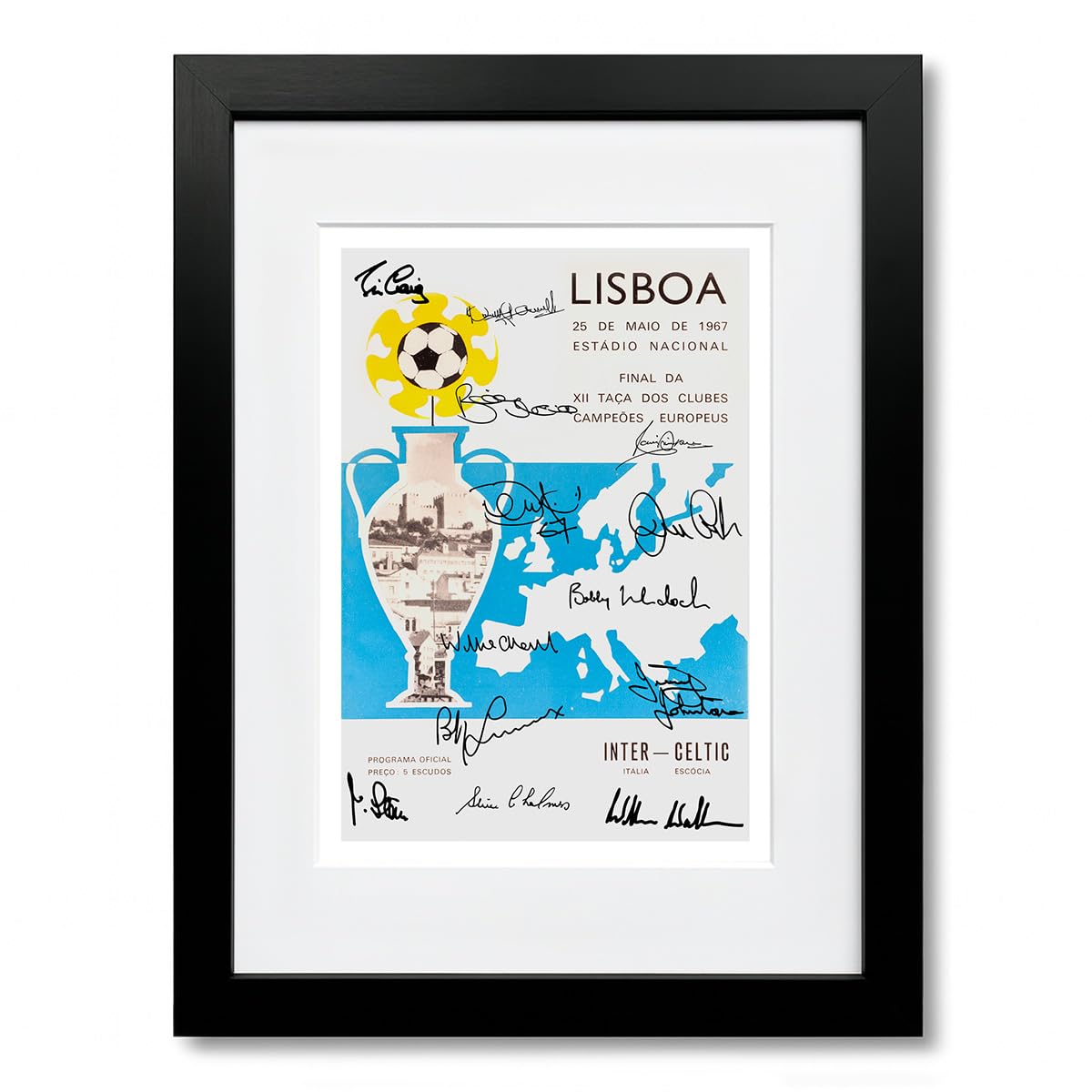 Mounted Gifts A4 Black Framed & Mounted Celtic 1967 Team Squad Programme Signed Autograph A4 Poster Photo Framed Memorabilia Gift European Cup Winners Lisbon Lions (A4 Black Framed & Mounted)
