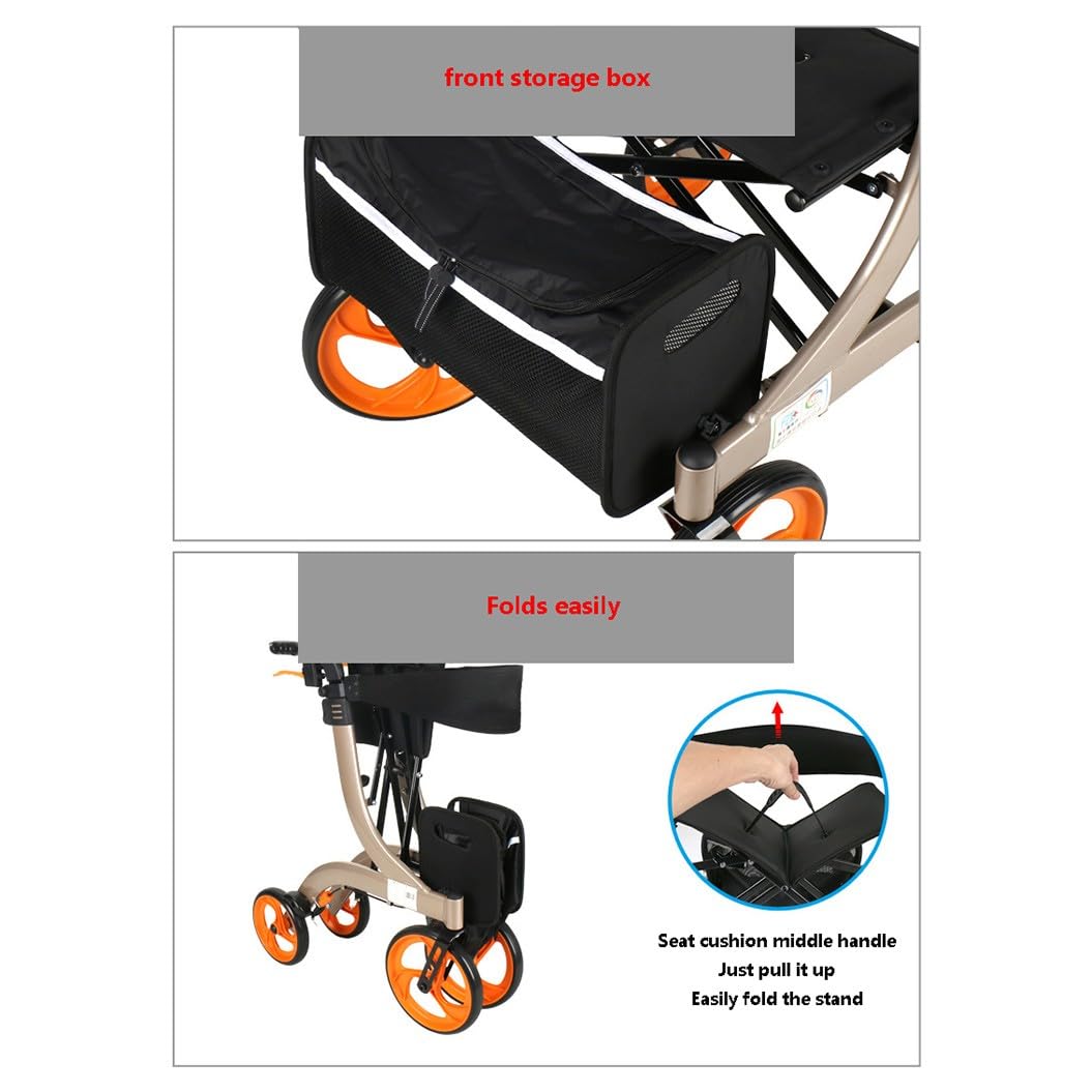 Andador para Ancianos Todoterreno,andador para exteriores,Andador para adultos,Andador plegable ligero,altura ajustable,Rollator plegable para todos los terrenos champagne gold