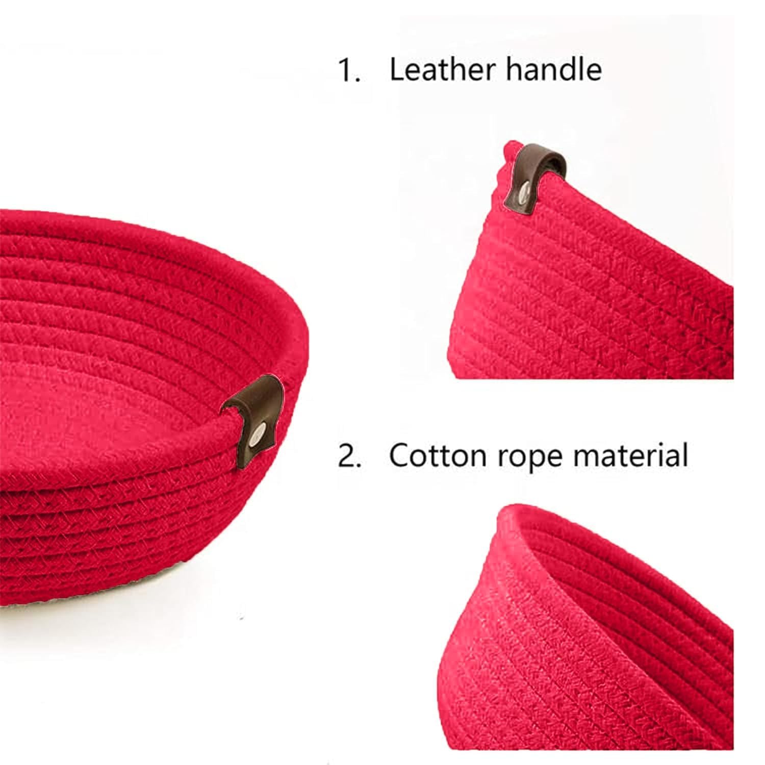 TRENDOZE 100% Natural Jute small box mini rope paper storage Round hamper baby nursery tray bucket for Living Kitchen, Office, Drawing Room,fruits, kitchen, office, (RED SET OF 3) 3