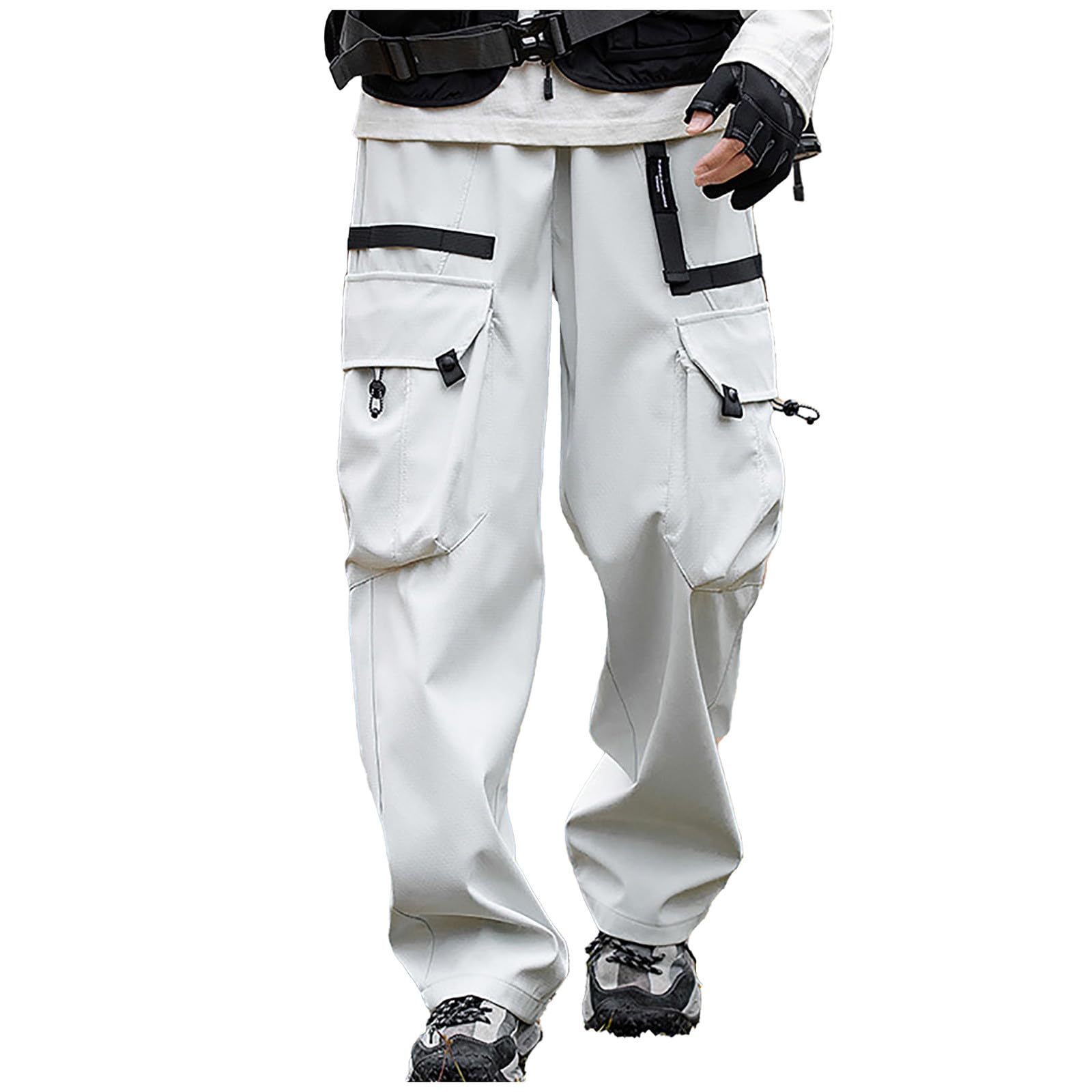 Pantaloni Impermeabili Uomo, Pantaloni Uomo Invernali Tinta Unita Pantalone Sportivi Sciolto Cargo Parachute Con Tasca Gamba Larga Impermeabili Unisex Sweatpants Leggeri