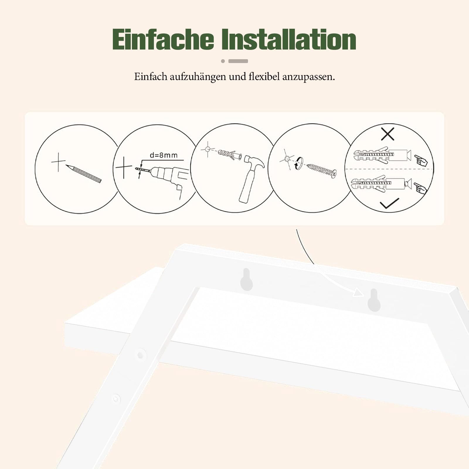 2er-Set Wandregal Holz und Metall,Schweberegal,Regalbrett,Dekorativ Regale für Wände,Hängeregale für Wohnzimmer,Schlafzimmer,Küche,Büro (Weiß)