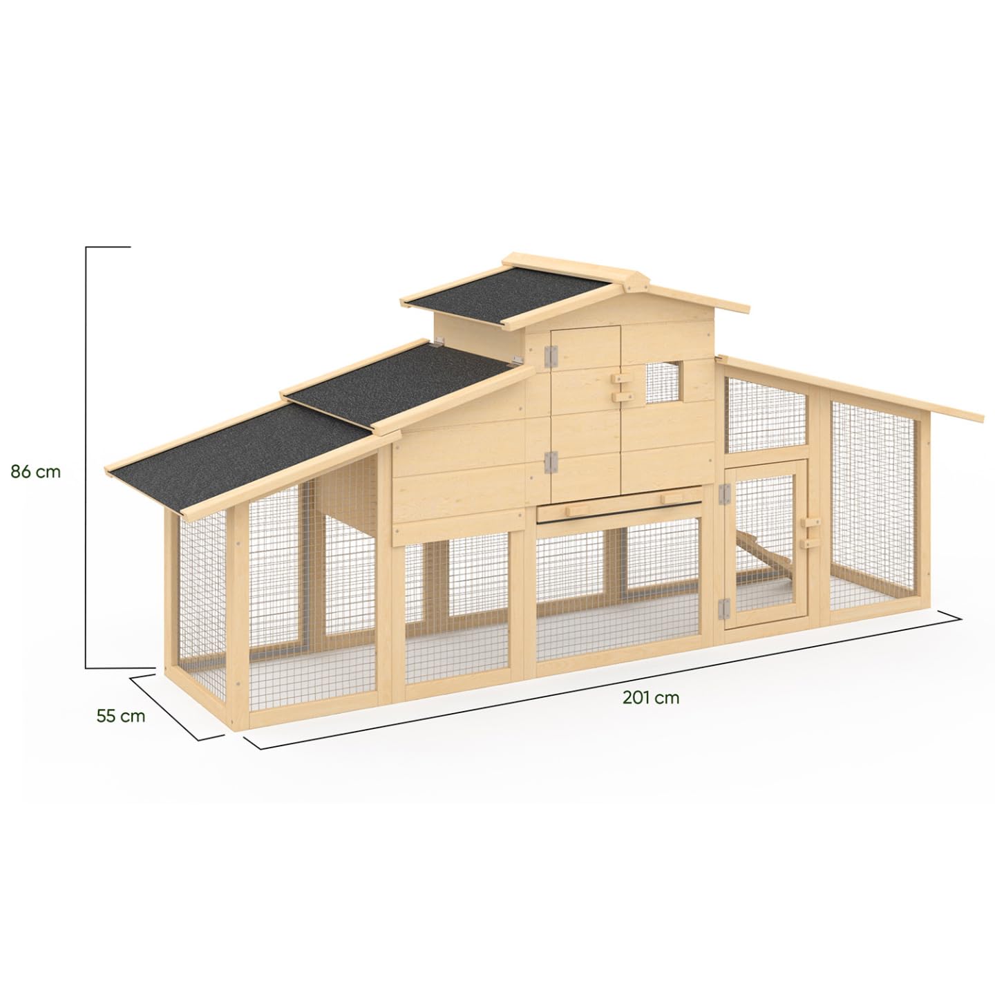 IDMarket - XXL-Hühnerstall und Kaninchenstall aus Holz mit Sitzstange, Auslauf und Kotschublade für 3 Hühner