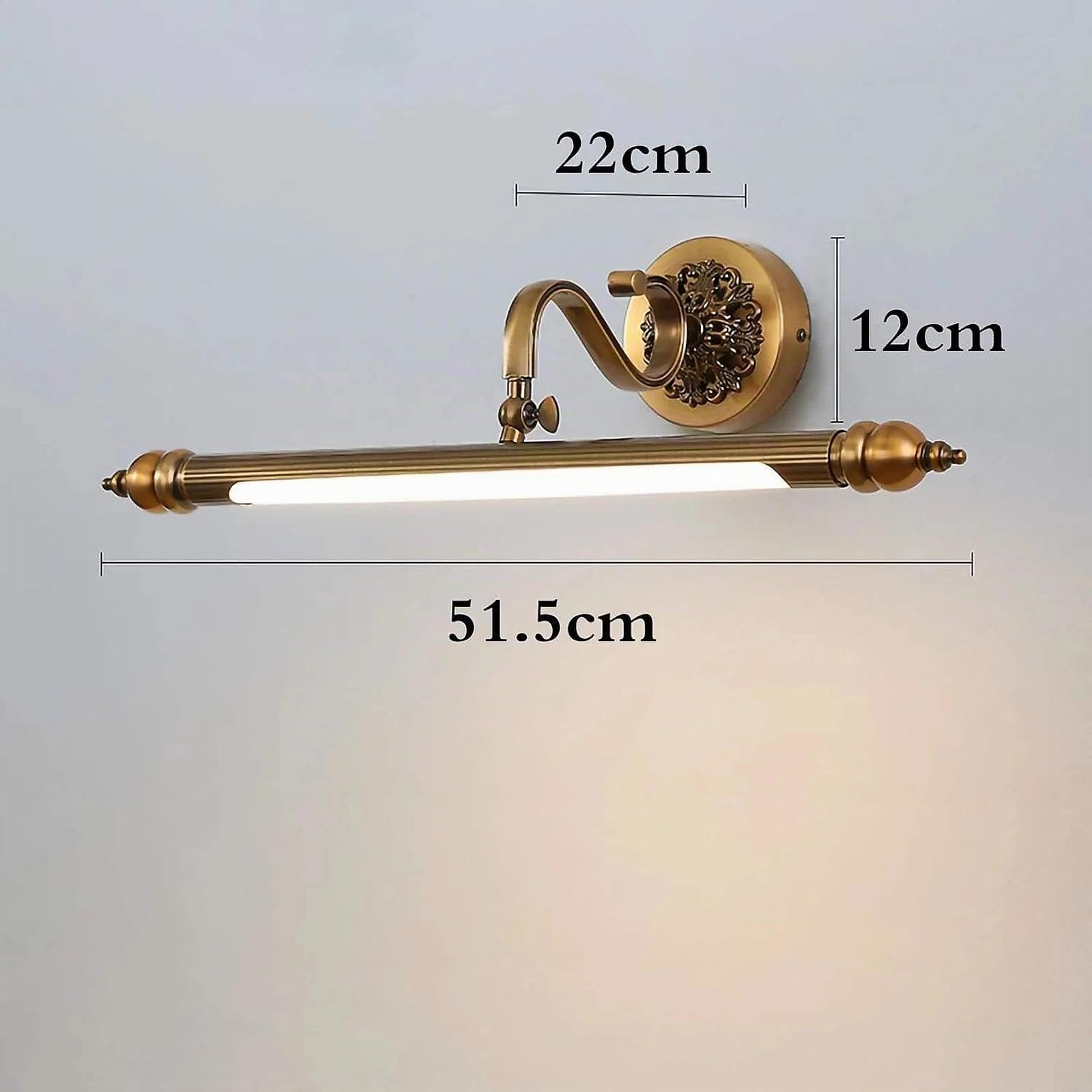 Generico Applique Vintage LED Specchio Bagno 51cm 12W, Lampada da Parete Orientabile Girevole, Impermeabile IP44, Luce per Trucco e Quadri, Bronzo
