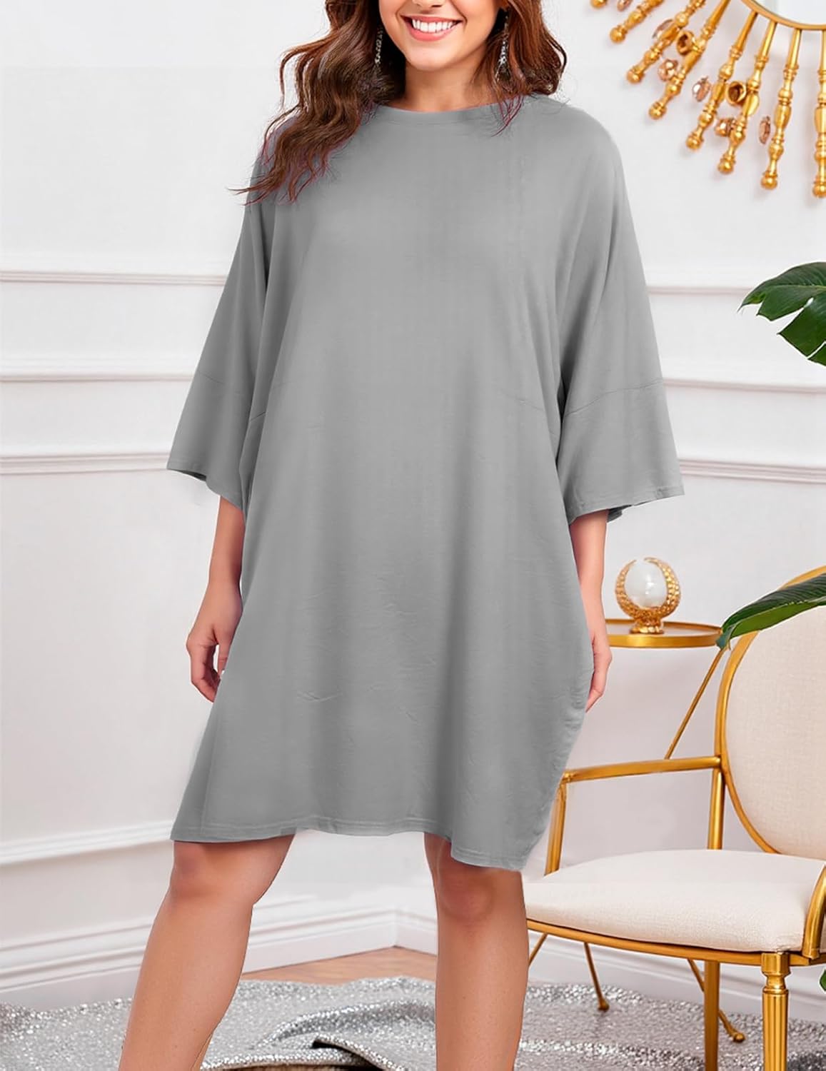 HONGTEYA Plus Size Nightgowns for Women Oversized Sleep Tshirts Dress Short Sleeves Sleepwear With Pocket Fit S-5XL - Image 6