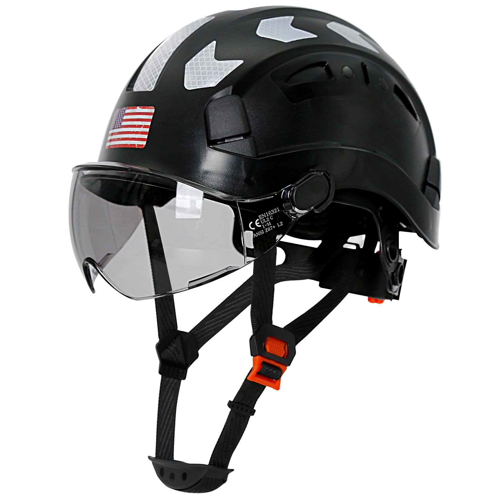 AOLAMEGS Construction Safety Hard Hat - ANSI Z89.1 Type Ι OSHA Approved Safety Helmets with Chin Straps Lightweight Reflective Vented ABS Hard Hats For Men Women Industrial Workwear 6-point Suspension