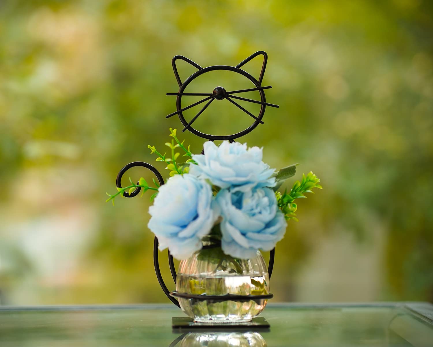 Desktop Hydrokultur-Vase Mit Katzen-Ständer – Glas & Metall, Gold, Für Sukkulenten & Pflanzen-Deko