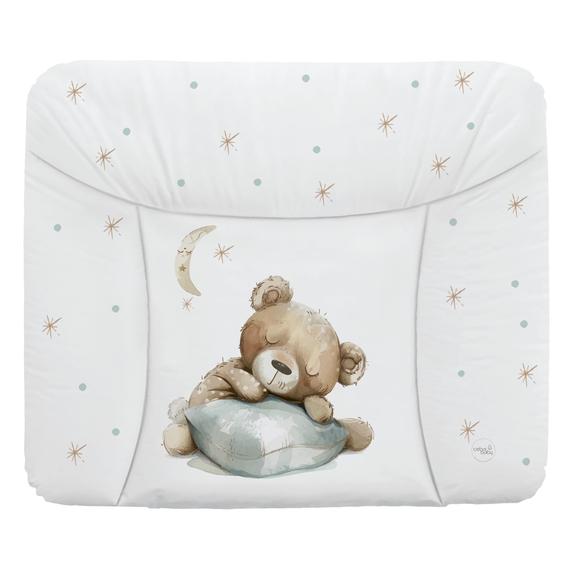 Ceba Baby® weiche Wickelauflage 85x72 cm - Baby Wickelunterlage- Wickeltischauflage für Junge und Mädchen - Wasserdicht, abwaschbar - OEKO-TEX® Standard 100 - Made in EU -Schläfriger Bär