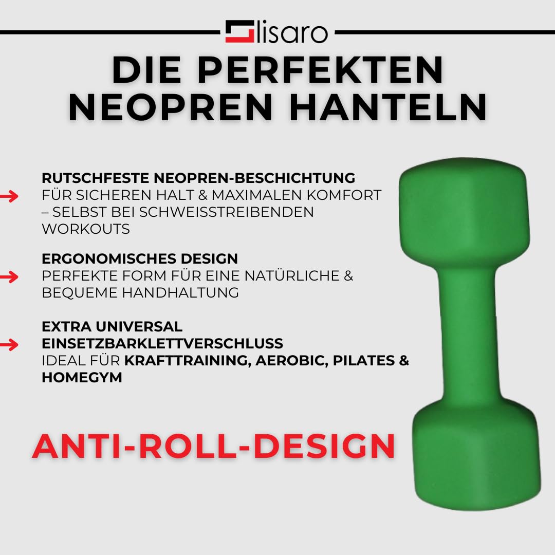 Lisaro Neopren Hantel | Profi Kurzhanteln 0,5-10 kg | Hexagon Hanteln - Fitness Gewichte für Frauen & Männer - Schweißresistent & Bodenfreundlich - Ideal für Home Gym & Studio