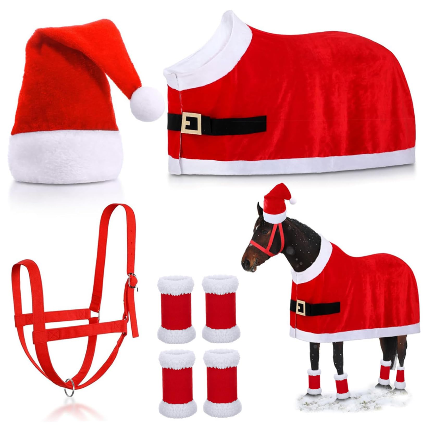 Costume de cheval rouge anti-glisse avec accessoires de Noël