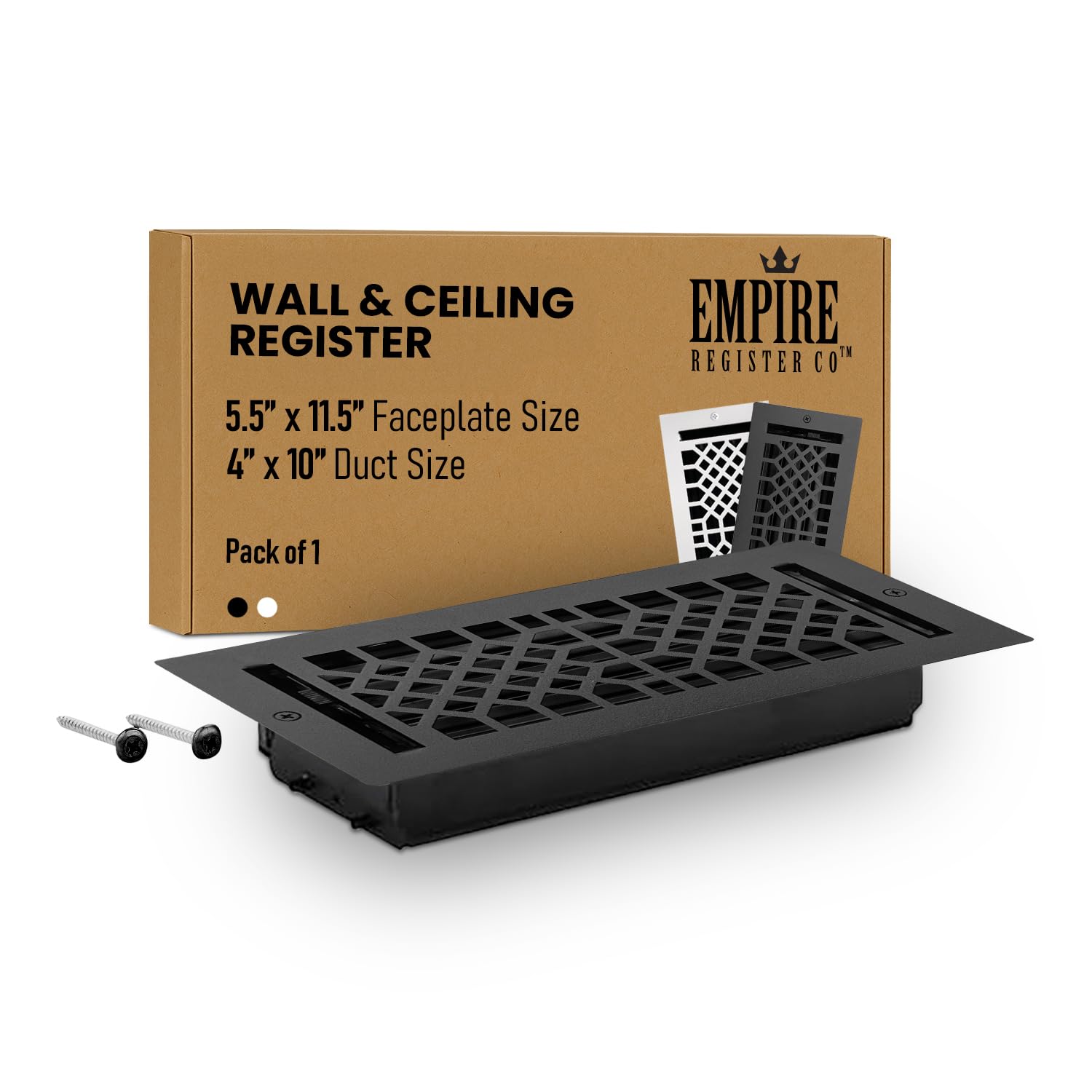 Empire Register Co, Ceiling & Wall Vent Cover - 4x10 inch, Antique Style Design, Textured Black Finish, Metal Damper Attached, Measure Wall Hole