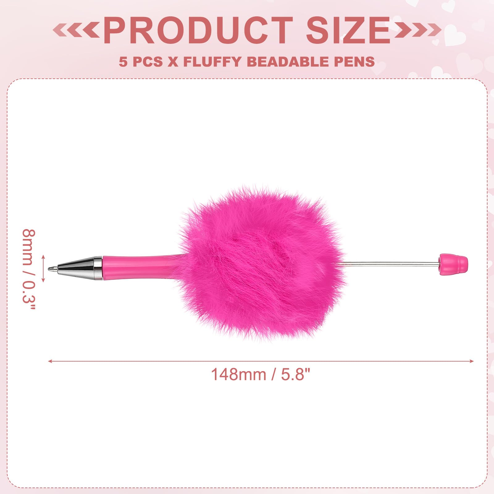 PATIKIL 5Pcs Fluffy Beadable Pens, Plush Fuzzy Plastic Bead Pen Bead Ballpoint for DIY Gift Writing Office Supplies Pink - Image 2