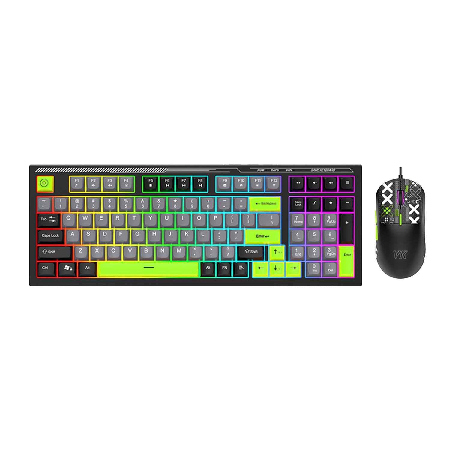 SaharaCase - Tastiera da gioco cablata e mouse combinata, tastiera completa a 98 tasti, multi-tasto anti-ghosting, retroilluminazione 7-RGB (nero/verde)