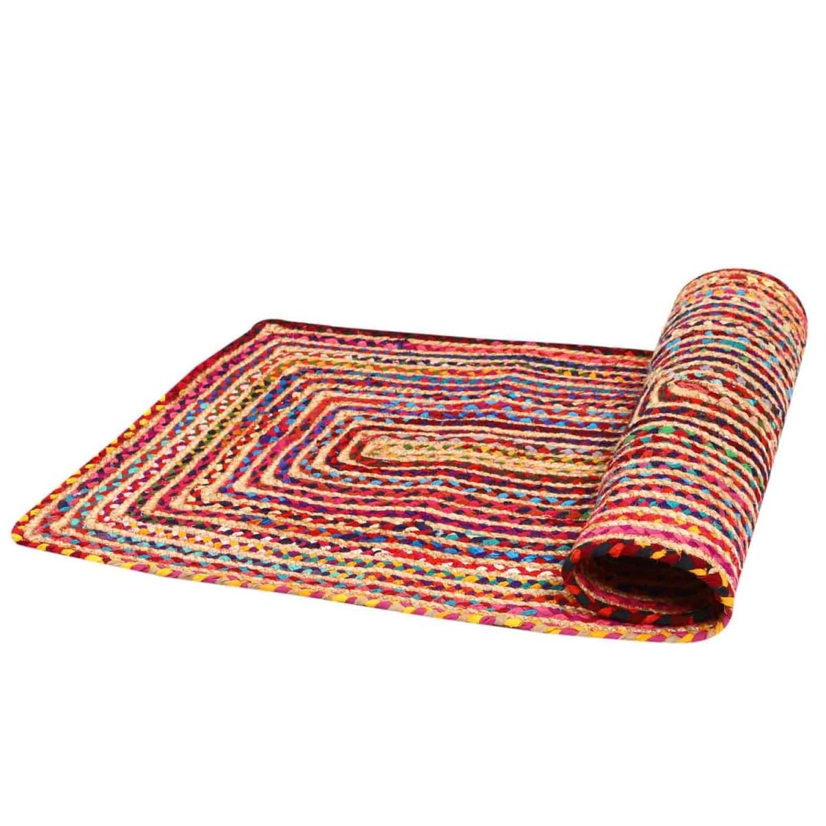 Casa Moro Jute Teppich Esha Bunt 80 x 120 cm Rechteckig | Läufer im Boho-Chic aus Jute & Baumwolle Handgeflochten & Genäht | Wohn-Teppich Natur | MA6003