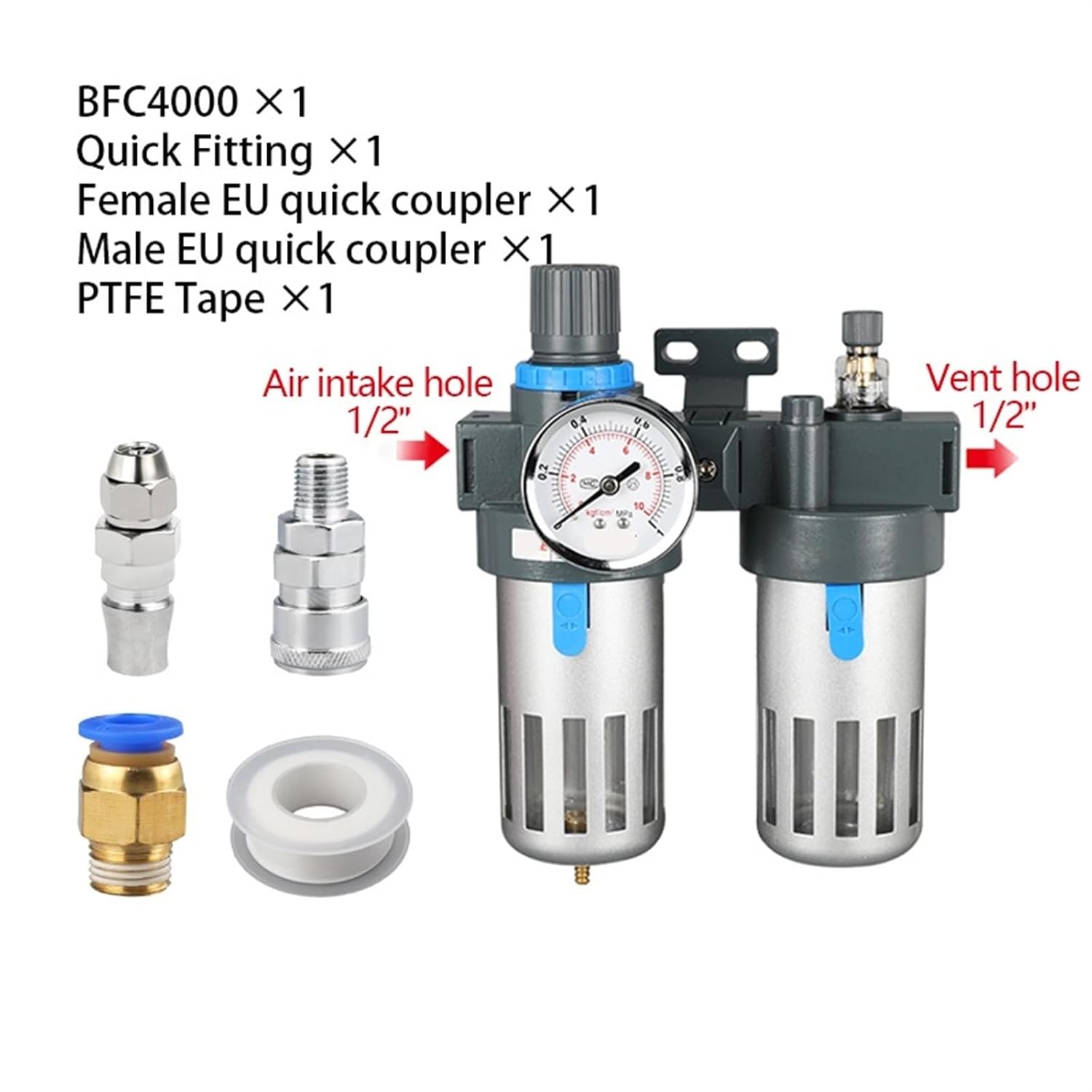 Pneumatic Compressor Air Filter Pressure Regulator Lubricator Type With Gauge Cup Guard BFC2000 BFC3000 BFC4000 1Pcs(BFC4000,With 8mm fitting)
