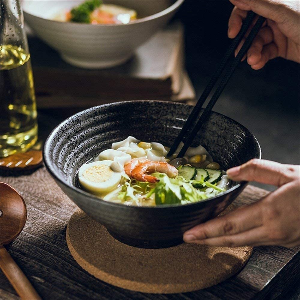 ERoomQ Pasta Bowls Ramen Bowl Ceramic Large Soup Bowl Creative Instant Rice Kimchi Bowl Set Salad Bowls,