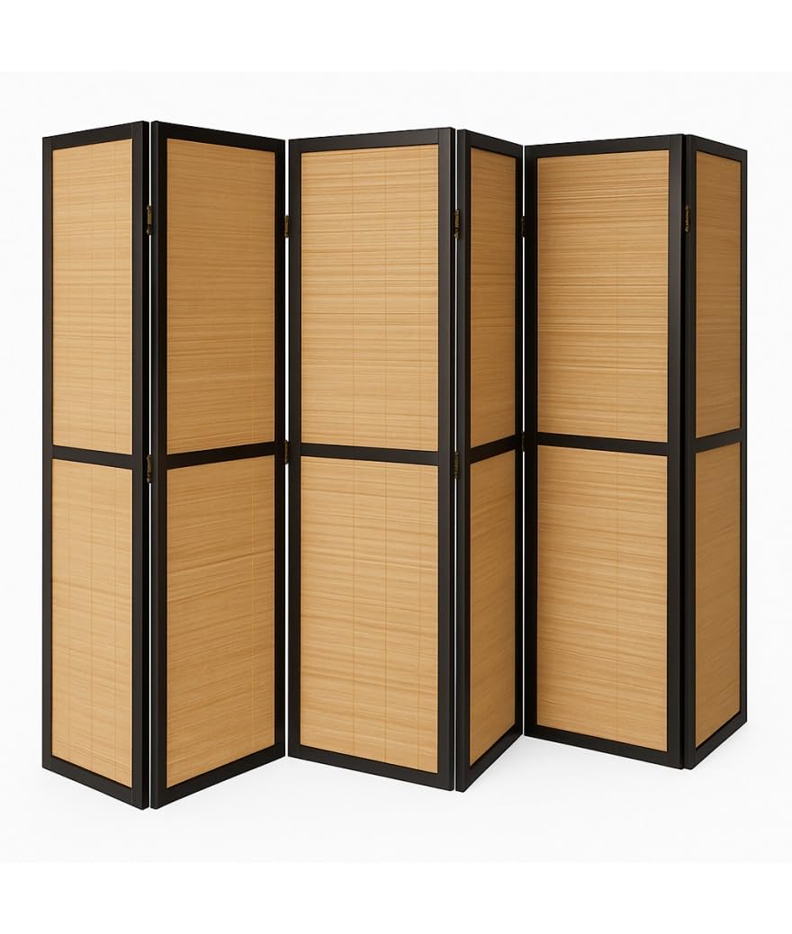 Paravent en Bois Noir et Bambou de 6 pans -PEGANE-